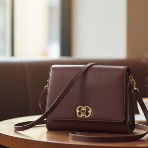 Vintage Handbag Burgundy Leather Crossbody Flap Bag Gold Turnlock Floral Lining